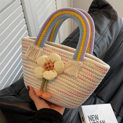 Summer Niche Texture Messenger Bag Woven Portable Bucket B