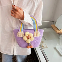 Summer Niche Texture Messenger Bag Woven Portable Bucket B