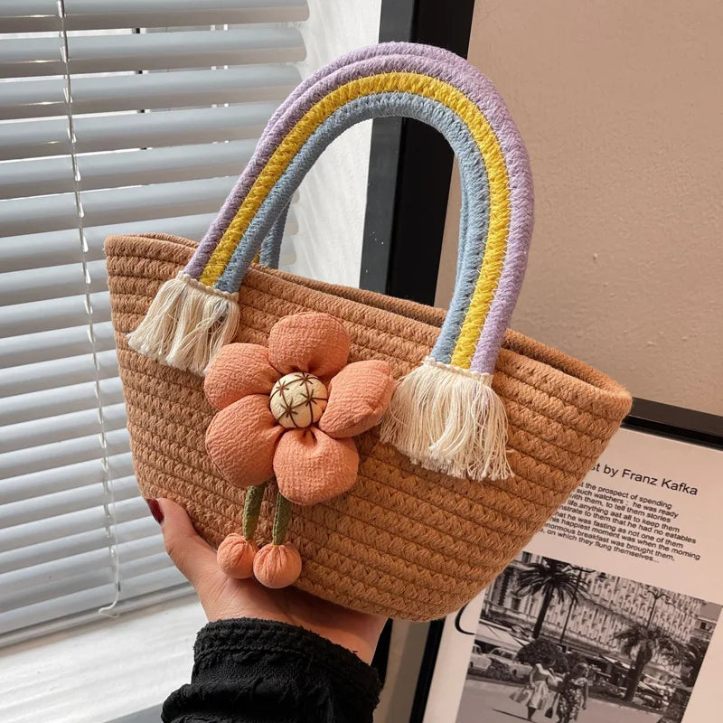 Summer Niche Texture Messenger Bag Woven Portable Bucket B