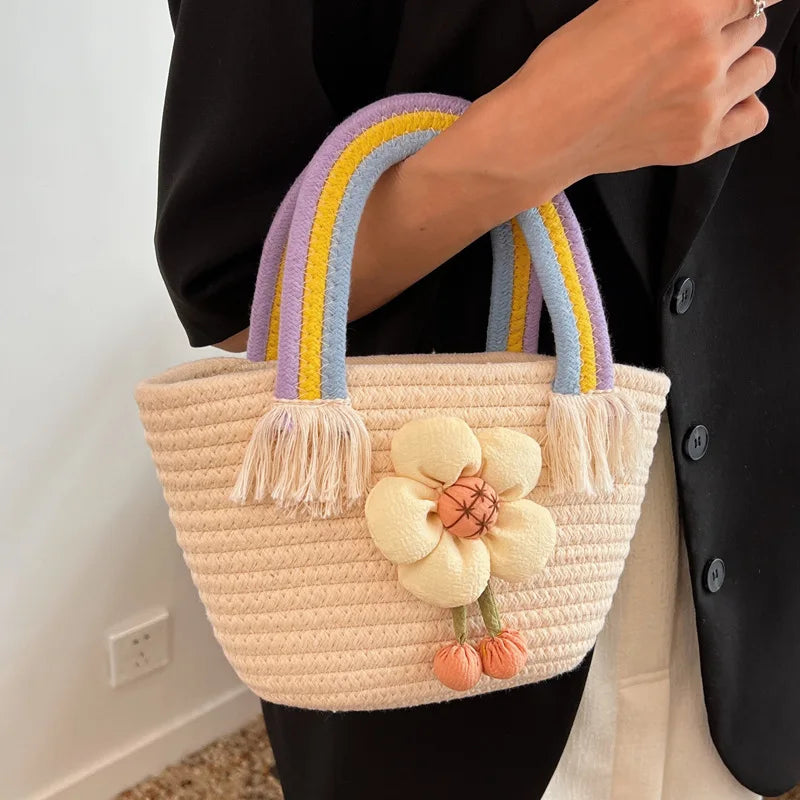 Summer Niche Texture Messenger Bag Woven Portable Bucket B