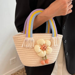 Summer Niche Texture Messenger Bag Woven Portable Bucket B
