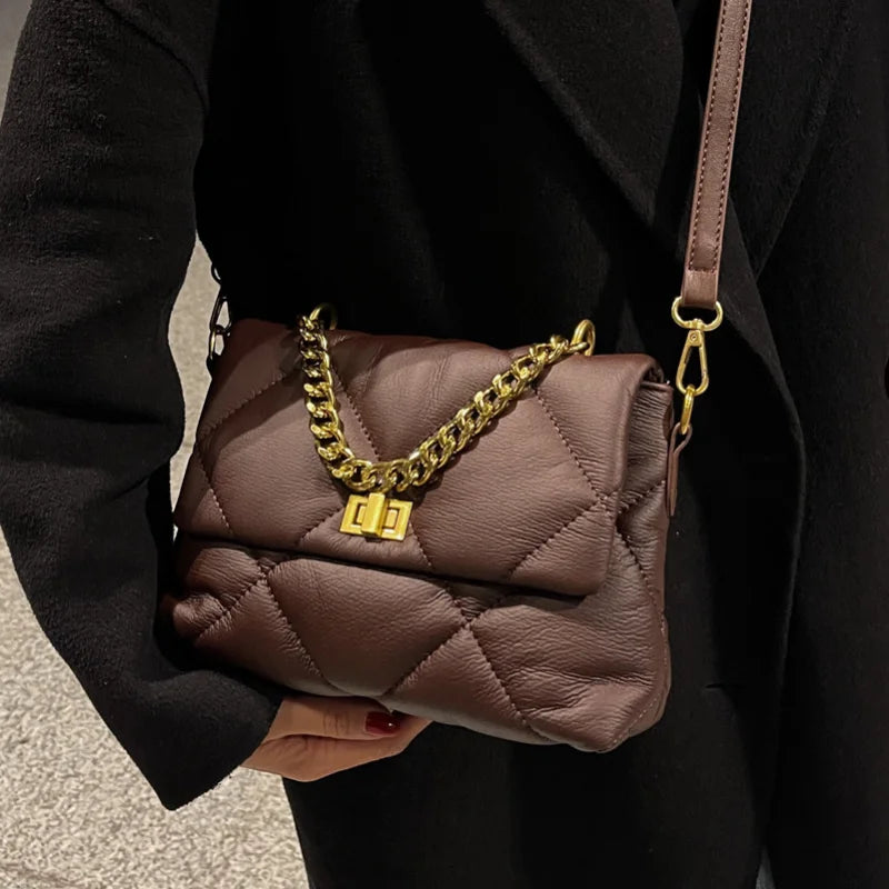 Diamond Crossbody Bag Chain Big Bag Soft Leather