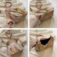 Women's PU Leather Shoulder Bag Plaid Handbag