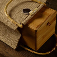 Burlap Jute Shopping Bag Handbag with Bamboo Loop Handles