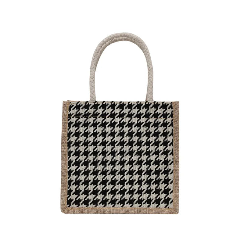 Portable Canvas Lunch Fruit Zipper Bag Tote Lattice Waterproof