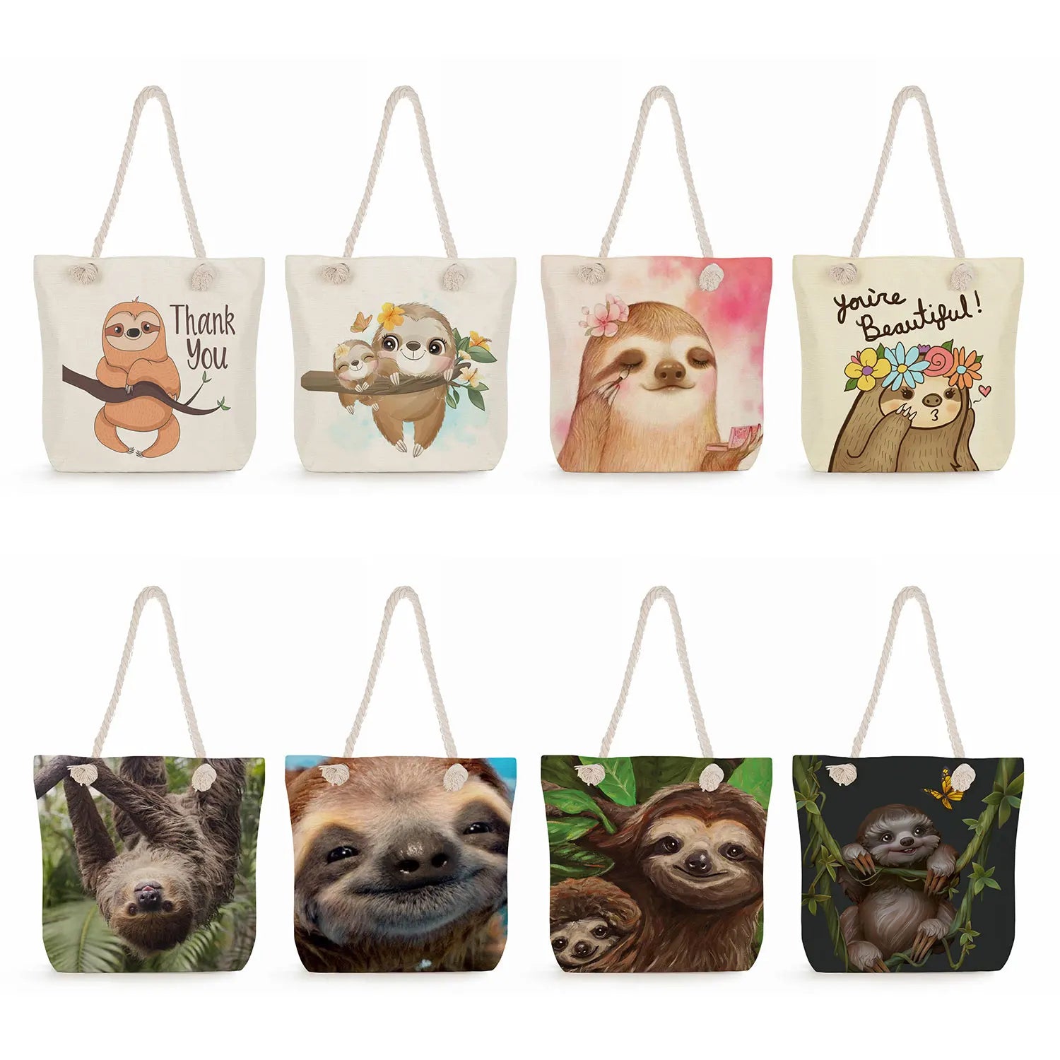 Sloth Print Shopper Bags Casual Handbags Reusable Shoulder Bag