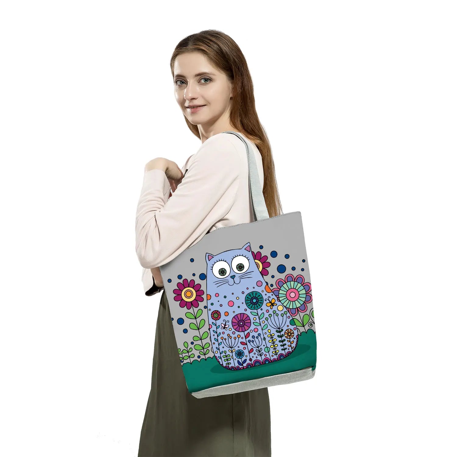 Portable Butterfly Shopping Bag Women Tote Shoulder Bag 3D Cat Harajuku Handbag