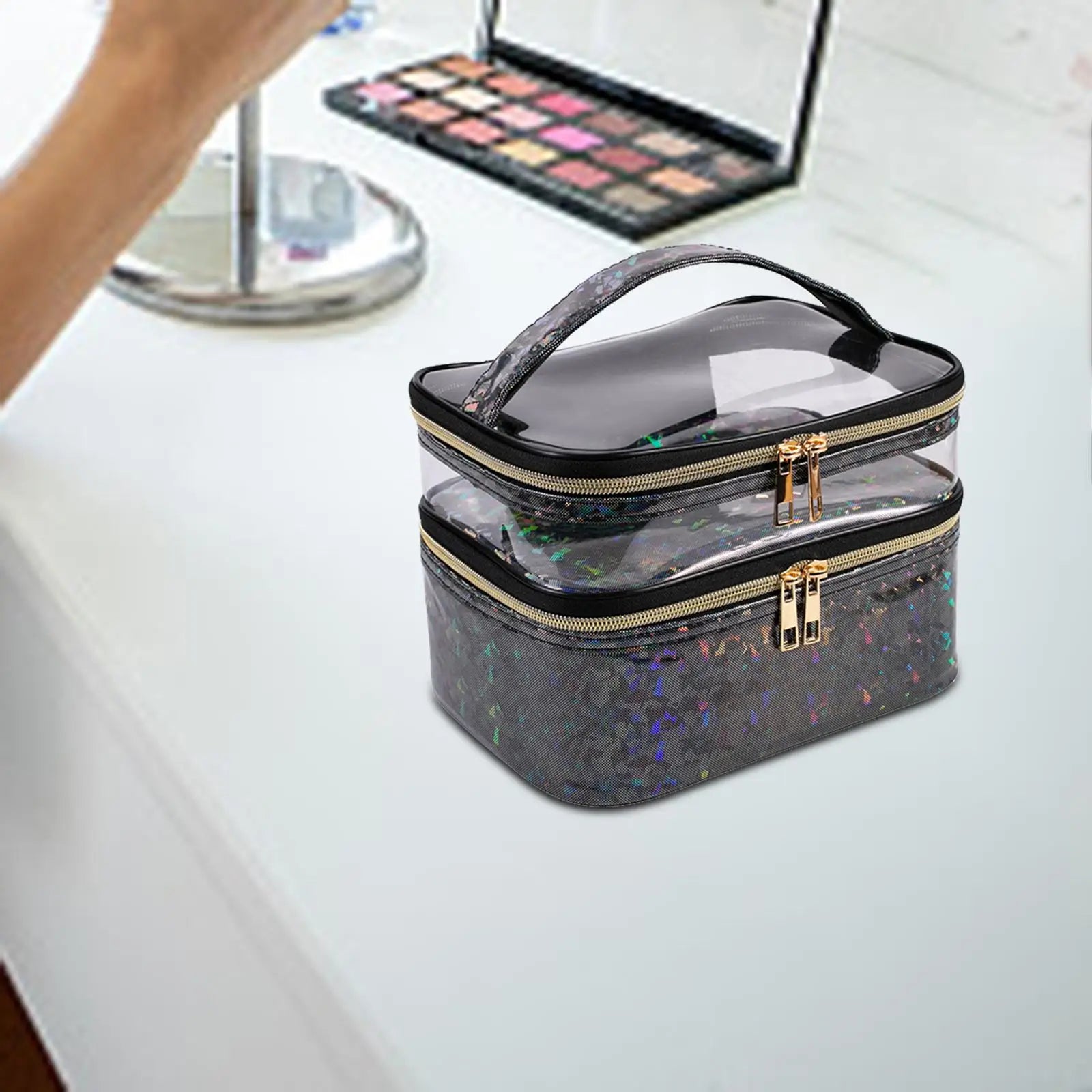 Portable Double Layer Cosmetic Bag Makeup Bag Toiletry Bag