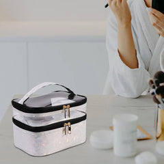 Portable Double Layer Cosmetic Bag Makeup Bag Toiletry Bag