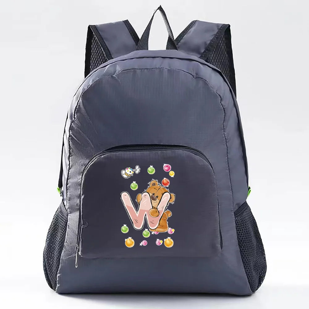 Foldable Backpack Ultralight Outdoor Daypack for Men Women Bear Letter Pattern