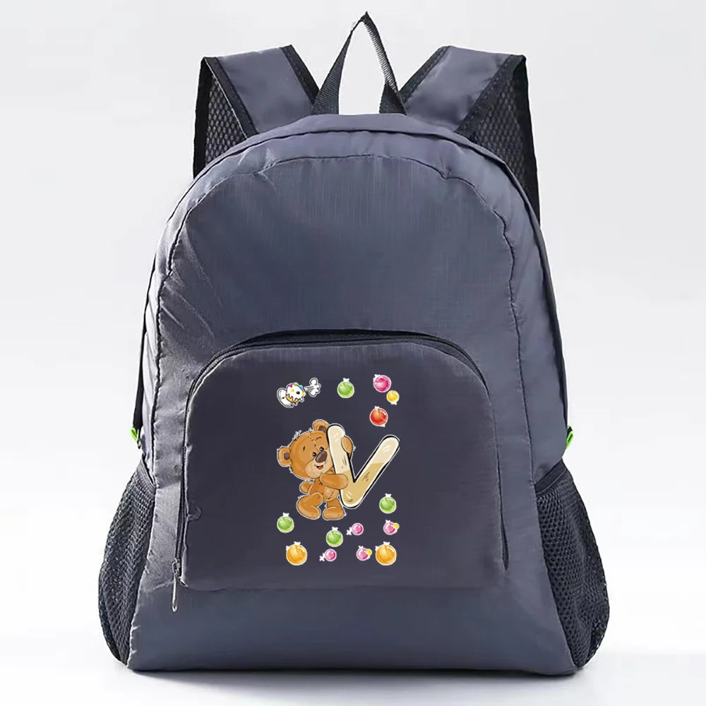 Foldable Backpack Ultralight Outdoor Daypack for Men Women Bear Letter Pattern