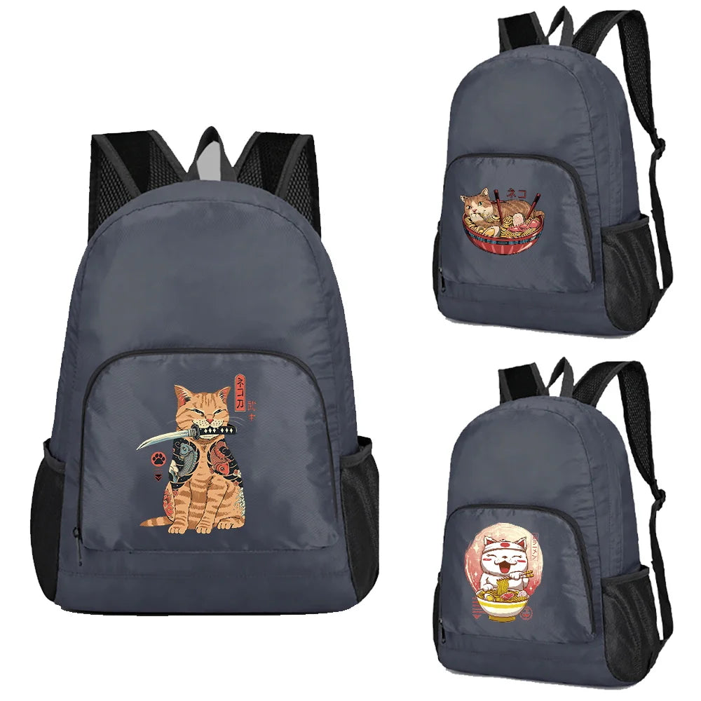 Foldable Backpack Ultralight Outdoor Camping Hiking Daypack Japan Cat Pattern