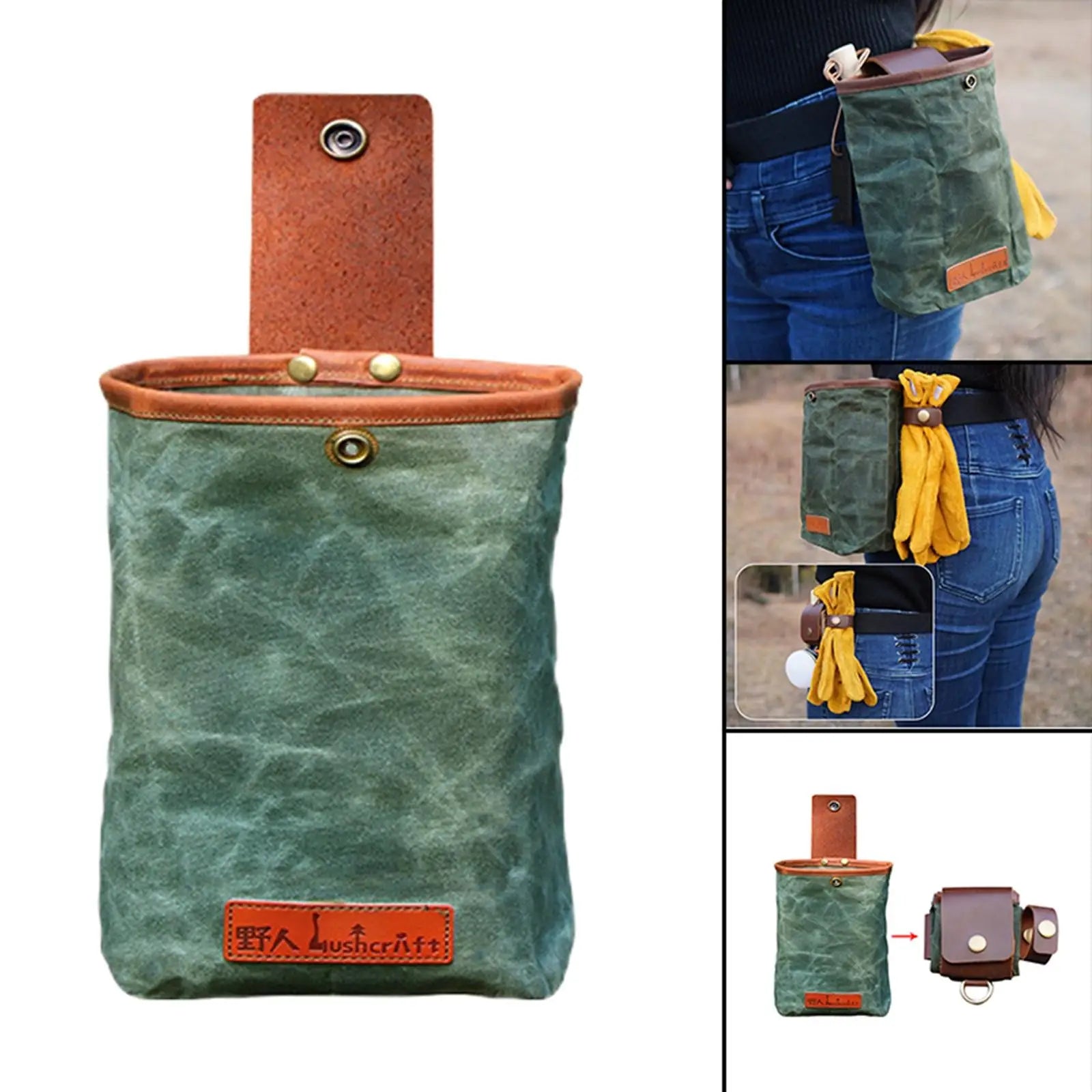 Portable Foraging Pouch Waist Bag Canvas Mushroom Berry Storage Bag
