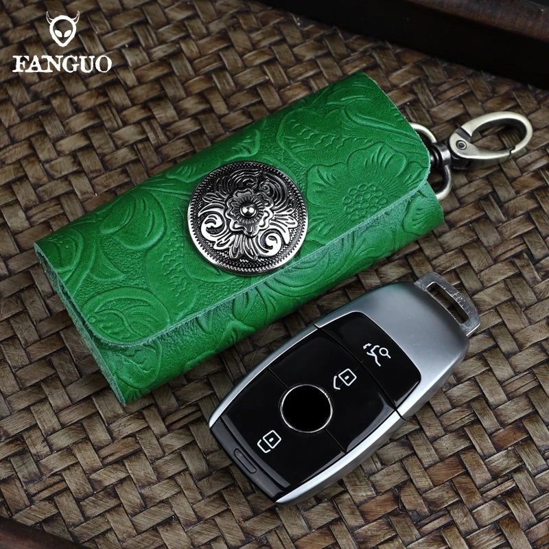 Leather Housekeeper Pouch Car Keychain Holder Bag Case Unisex Wallet