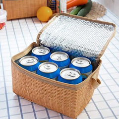 Canvas Rattan Lunchbox Bag for Kids Insulated Thermal Cooler Lunch Box