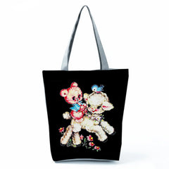 Large Capacity Female Shopper Bag Sheep Floral Cartoon Tote Handbag