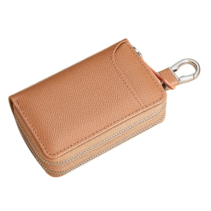 Leather Double Zipper Key Wallet Retro Men Women Car Key Holder Bag