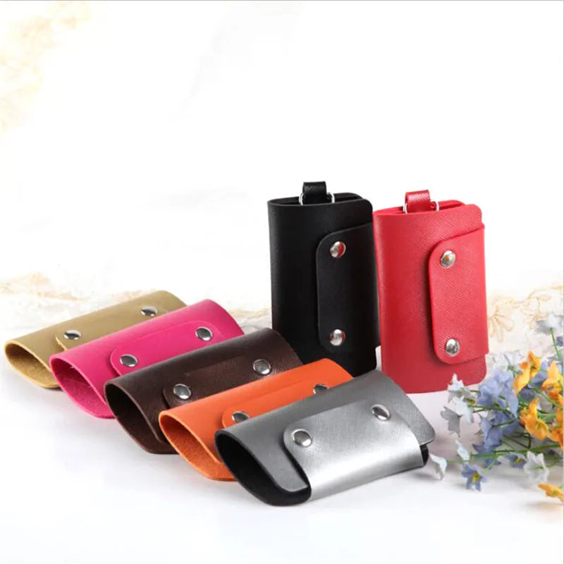 Portable Leather Housekeeper Keychain Holder Wallet Cover
