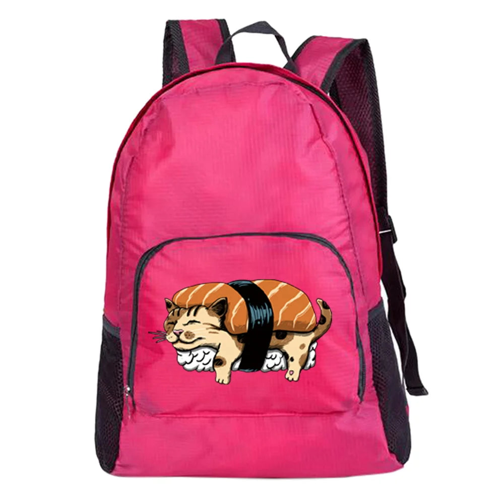 Waterproof Foldable Backpack Japan Cat Pattern Lightweight Pack for Travel