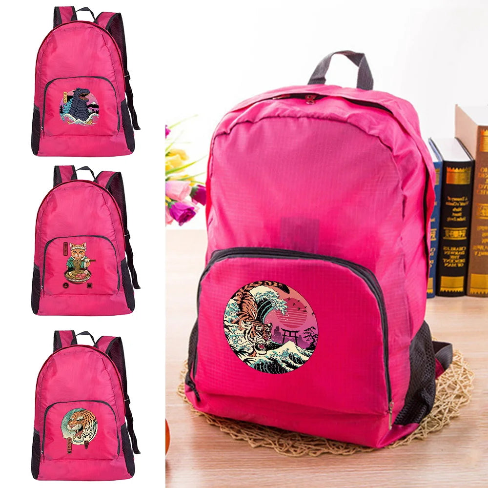 Waterproof Foldable Backpack Japan Cat Pattern Lightweight Pack for Travel