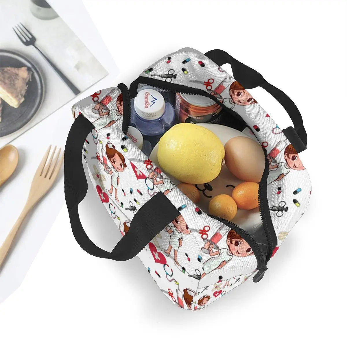 Cartoon Nurse Pattern Insulated Lunch Bag