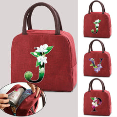 Flower Letter Print Insulated Lunch Bag Thermal Food Picnic Box