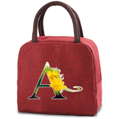 Flower Letter Print Insulated Lunch Bag Thermal Food Picnic Box