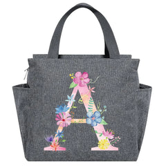 Portable Insulated Lunch Bag Pink Letter Print Food Storage Handbag