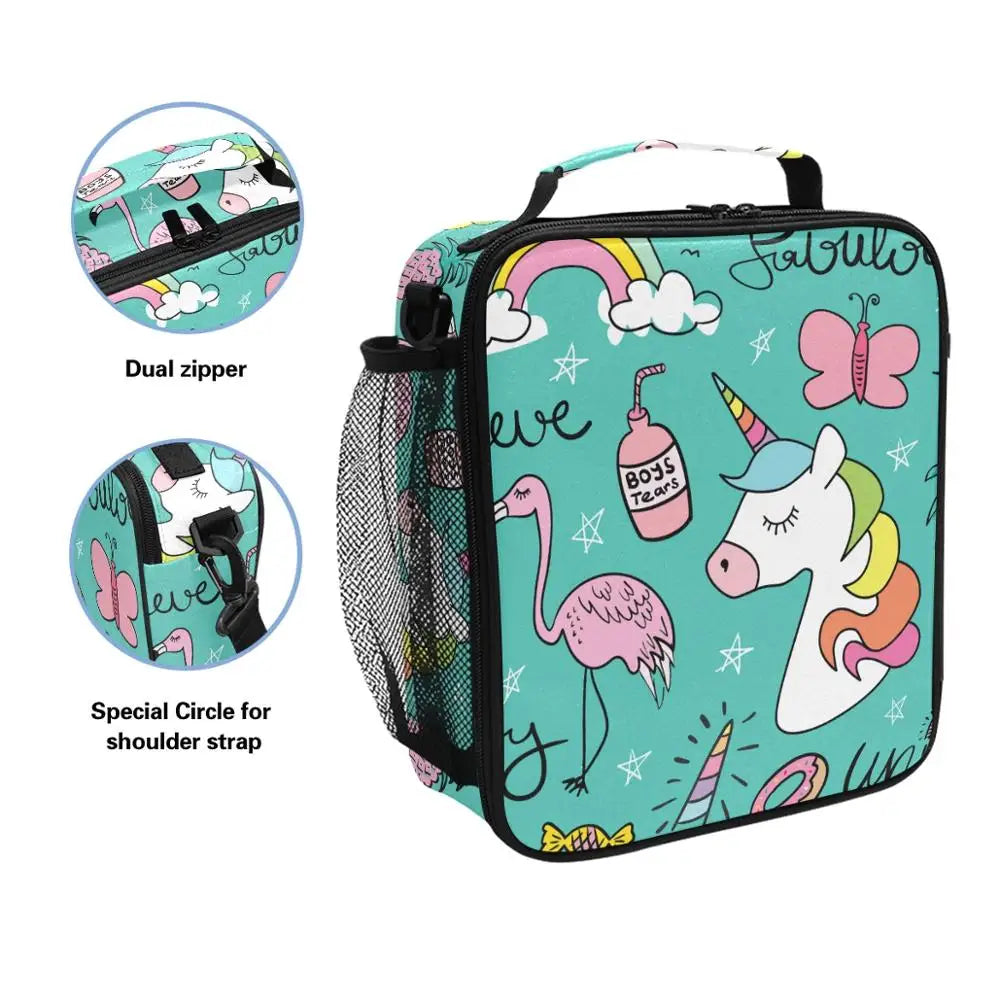 Portable Thermal Lunch Bag Insulated Tote Handbag Unicorn Bento Pouch