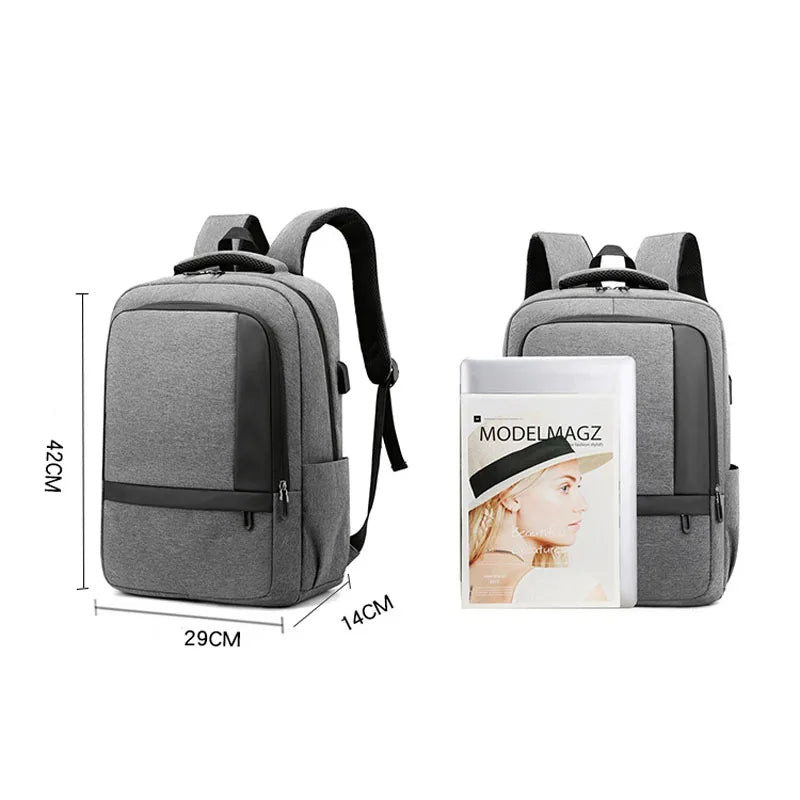 Waterproof Men Backpack USB Interface School Bag