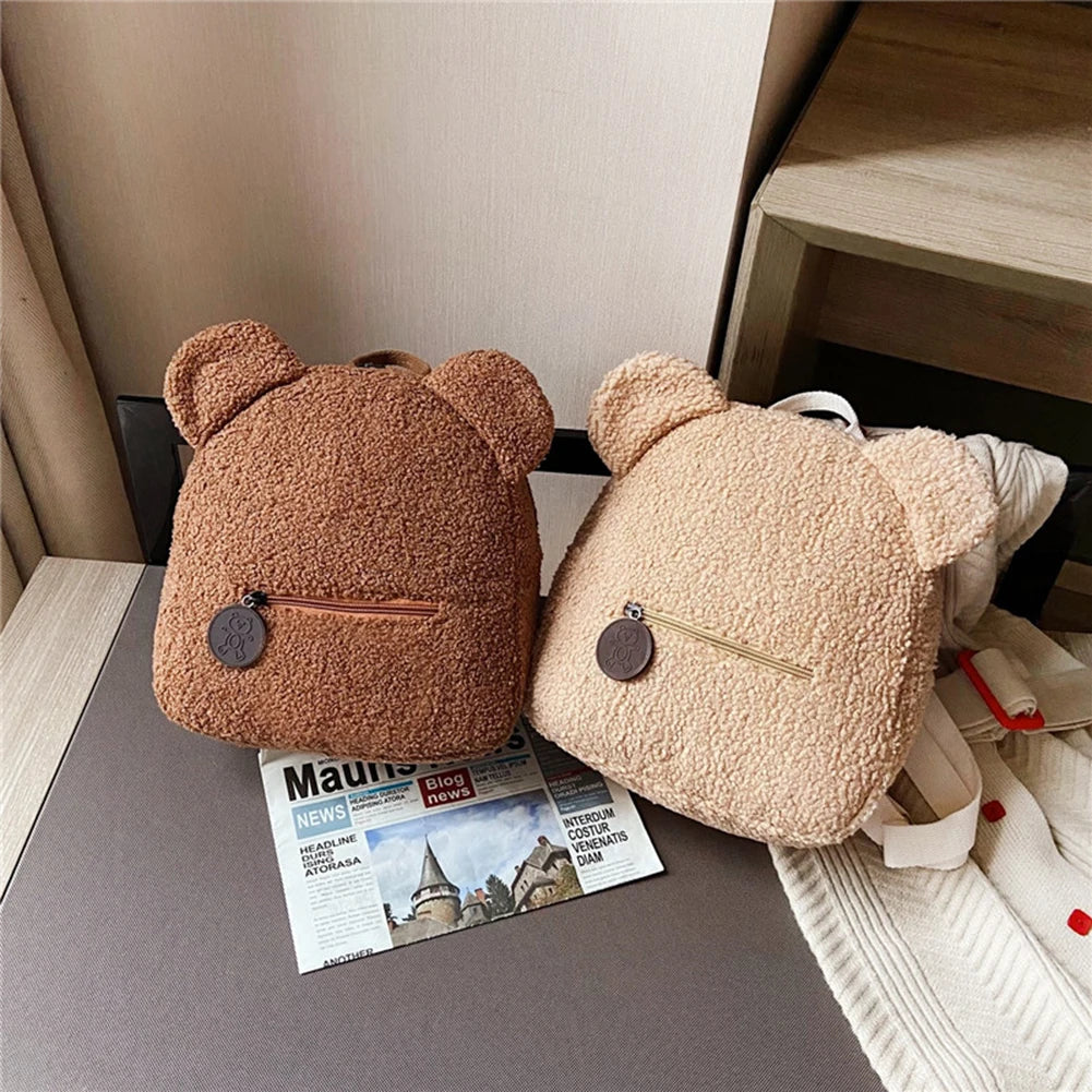 Mini Children Travel Shopping Rucksack Lamb Fleece Women's Backpack Bear Shaped