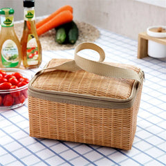 Portable Rattan Lunch Bag Waterproof Thermal Food Storage Box Tote