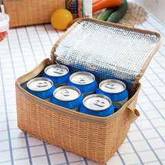 Portable Rattan Lunch Bag Waterproof Thermal Food Storage Box Tote