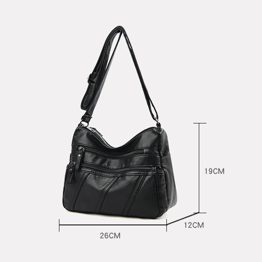 Casual Women PU Leather Crossbody Bag Large Capacity Multi-zipper Bag