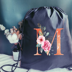 Orange Letter Print Drawstring Sports Bag Gym Backpack