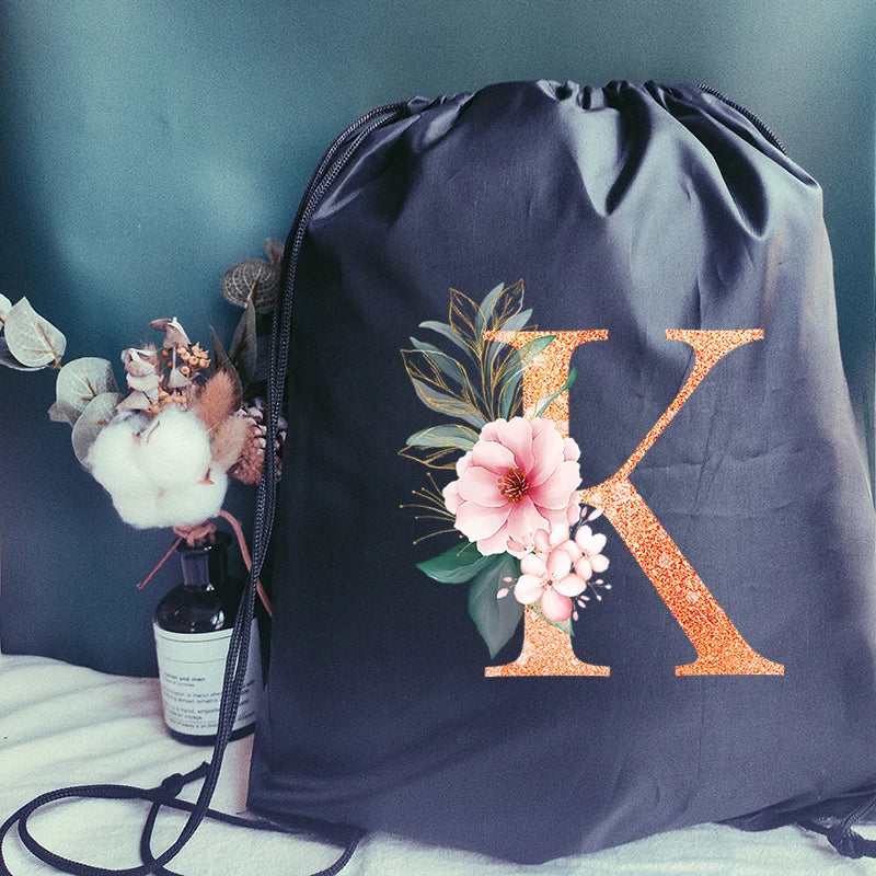 Orange Letter Print Drawstring Sports Bag Gym Backpack