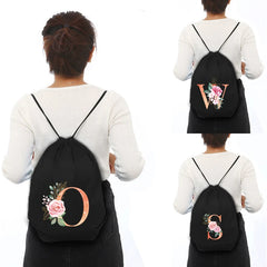 Orange Letter Print Drawstring Sports Bag Gym Backpack