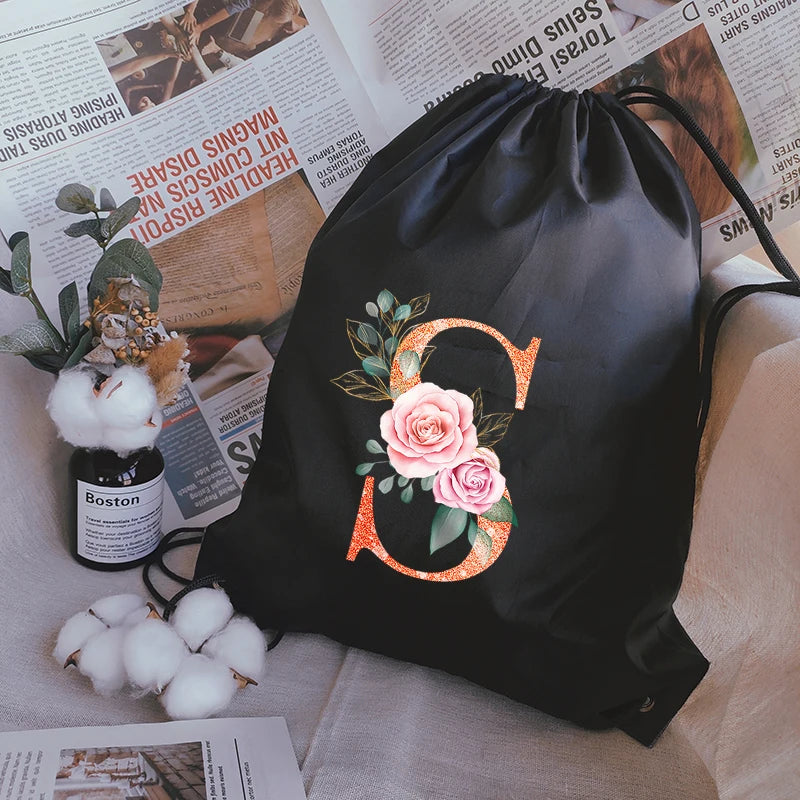 Orange Letter Print Drawstring Sports Bag Gym Backpack