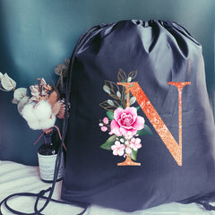 Orange Letter Print Drawstring Sports Bag Gym Backpack