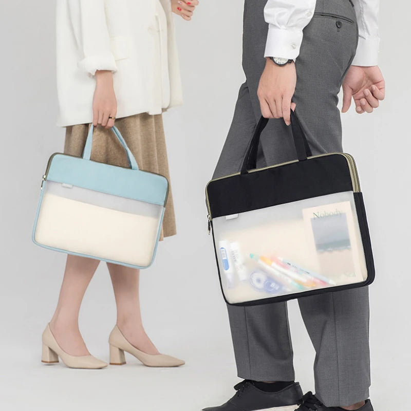 Portable Translucent Briefcase High Capacity File Organize Handbag