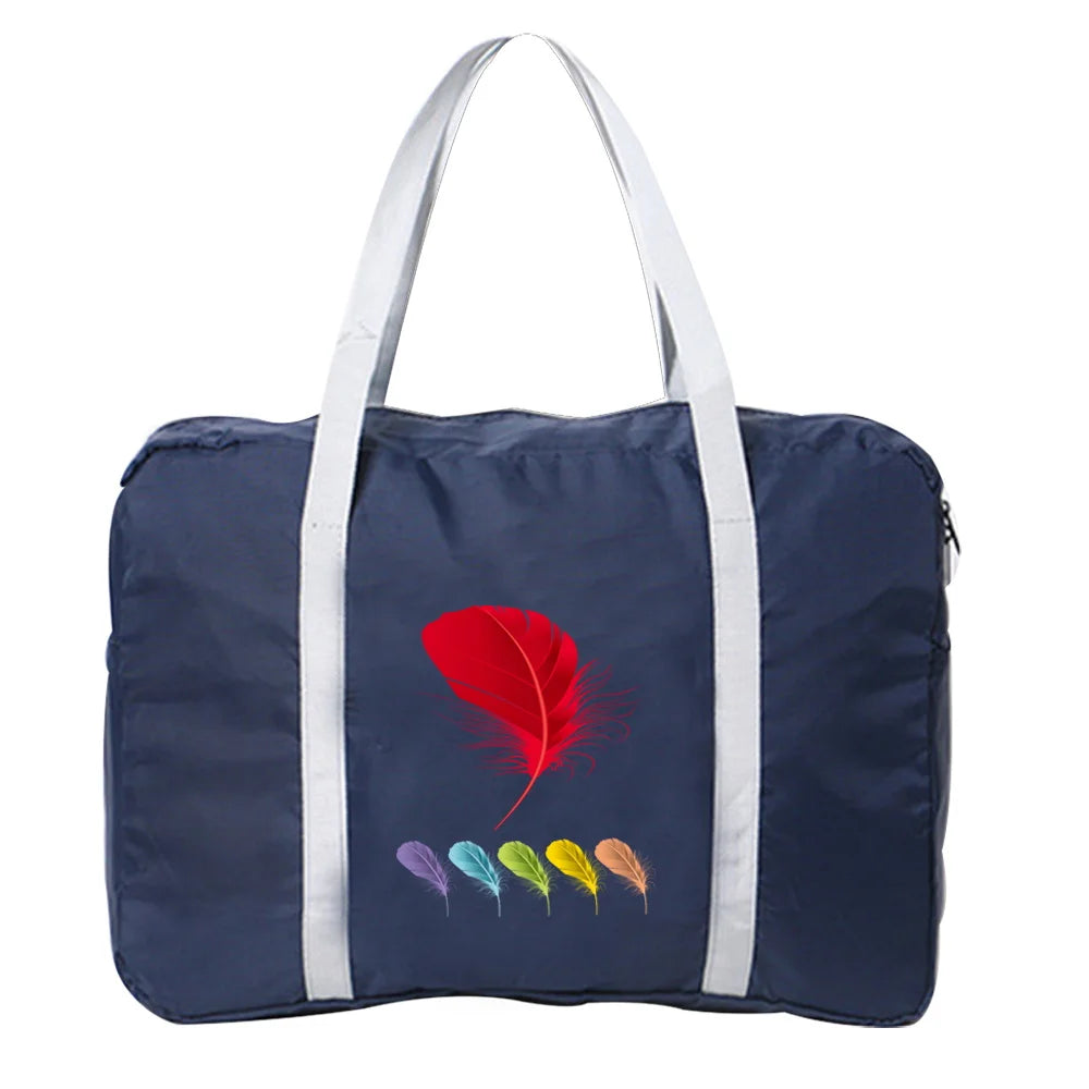 Feather Pattern Travel Bag for Women Large Capacity Foldable Organizer