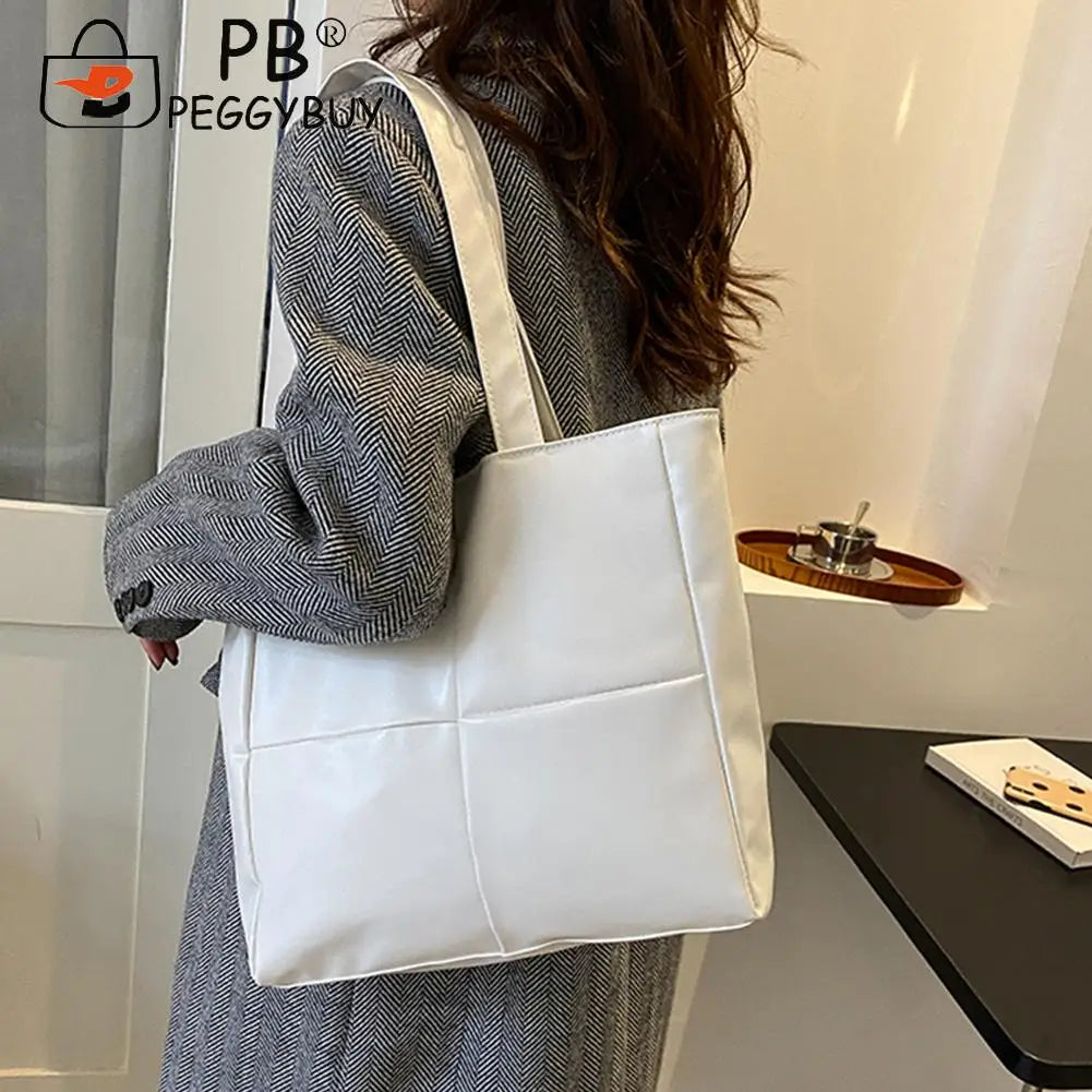 Women PU Leather Handbag Large Capacity Cotton Padded Lattice Pattern