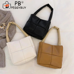 Travel PU Leather Checkered Handbag