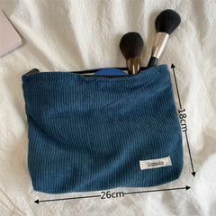 Portable Travel Zipper Clutch Makeup Pouch Corduroy Storage Wash Bag