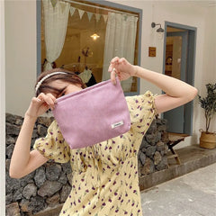 Portable Travel Zipper Clutch Makeup Pouch Corduroy Storage Wash Bag