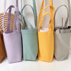 Canvas Water Bottle Holder Bag Solid Milk Tea Travel Storage Cover