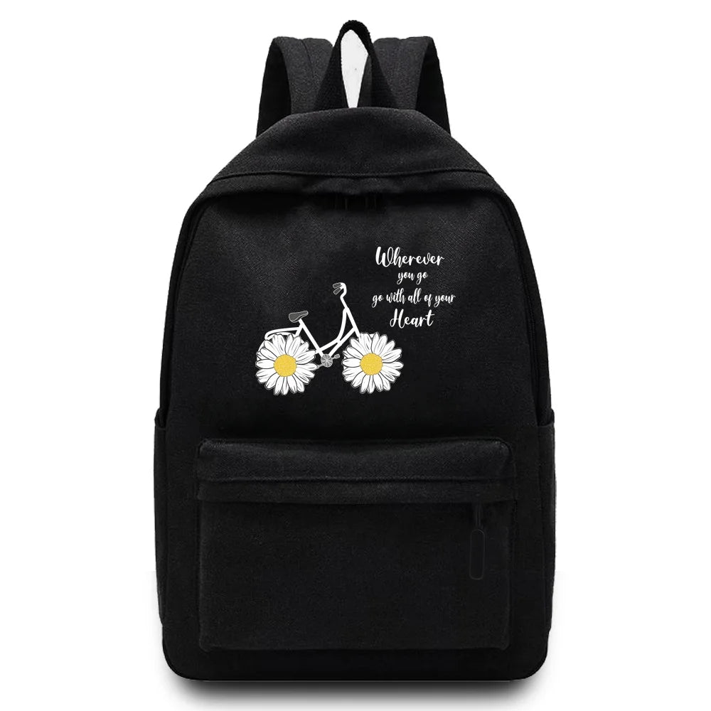 Daisy Print Women Backpack Multifunctional Travel Bag