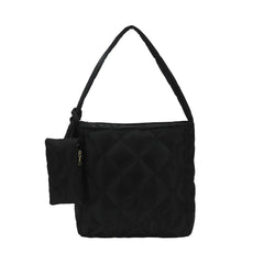 Women Cotton Padded Diamond Lattice Pattern Handbag with Mini Bag