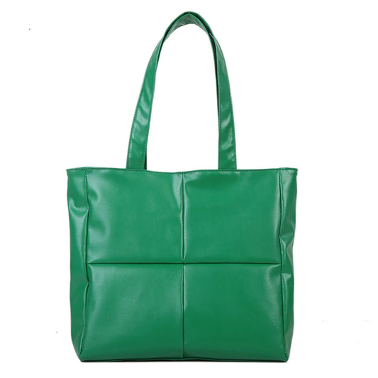 Women Cotton Padded Handbag PU Leather Large Capacity Shoulder Bag