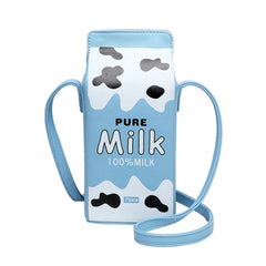Portable Women Funny Milk Box Shape Shoulder Bag Phone Crossbody Pouch